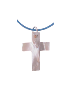 Collier croix en nacre - Cordon bleu ou rose