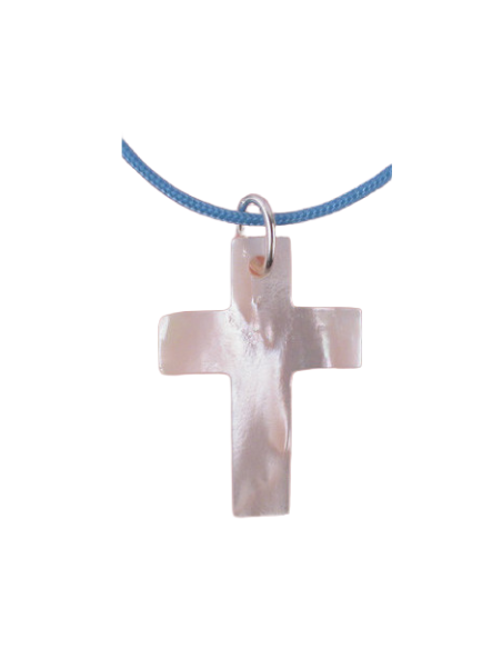 Collier croix en nacre - Cordon bleu ou rose