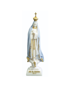 Statue de Notre-Dame de Fatima en albâtre reconstitué et coloré, aux détails très fins