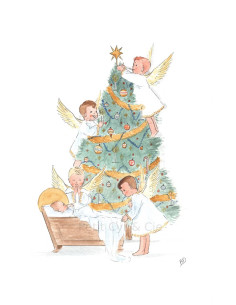Carte de Noël, dessinée et peinte à la main par Apolline Dussart.