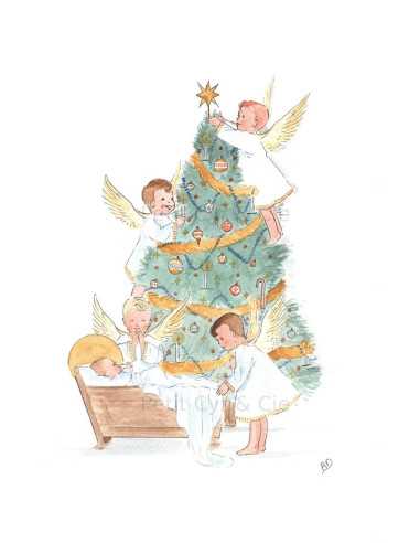 Carte de Noël, dessinée et peinte à la main par Apolline Dussart.