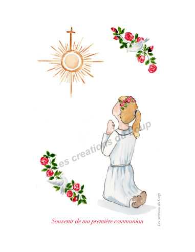 Image, pour une communion d'une petite fille, réalisée par Les Créations du Loup.