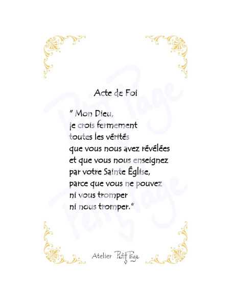 Actes de Foi, d'Espérance et de Charité - Petite carte prière pelliculée
