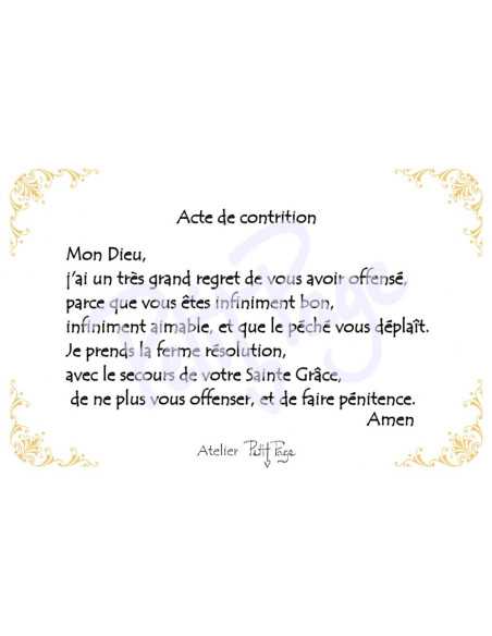 Acte de contrition - Petite carte prière pelliculée