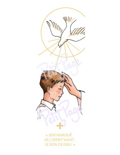 Un signet de Confirmation "Sois marqué(e) de l'Esprit-Saint" réalisé par l'Atelier Petit Page.