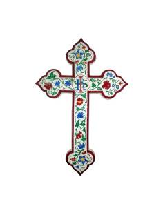 Ravissante croix en plâtre, polychrome