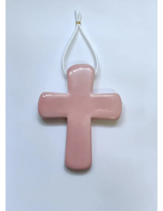Croix latine en céramique - vieux rose