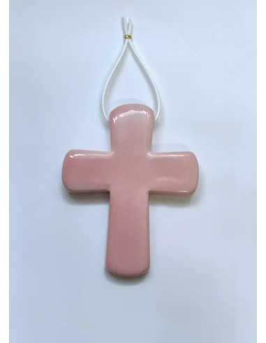 Croix latine en céramique - vieux rose