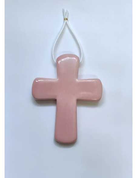 Croix latine en céramique - vieux rose