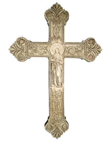 Ravissante croix en plâtre "Cor Jesu", avec attache au dos.