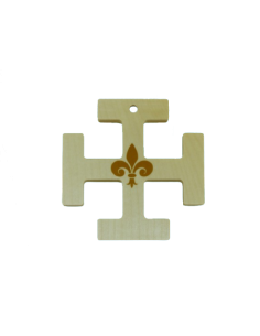 Croix scoute en bois naturel vernis avec fleur de lys