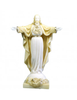 Statue artisanale du Christ Rédempteur en albâtre or