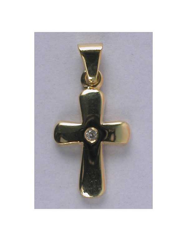 Petite croix fantaisie zircon blanc - plaqué or