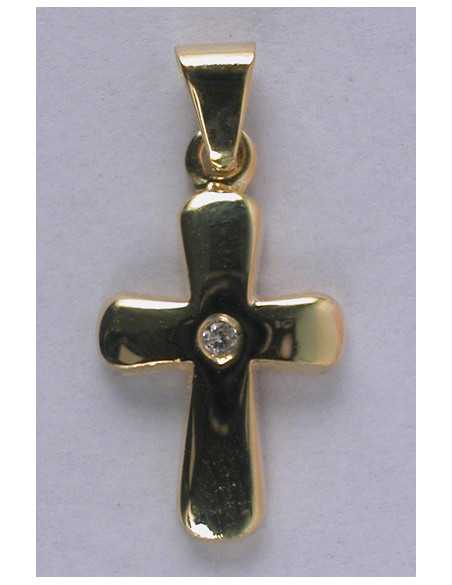 Petite croix fantaisie zircon blanc - plaqué or