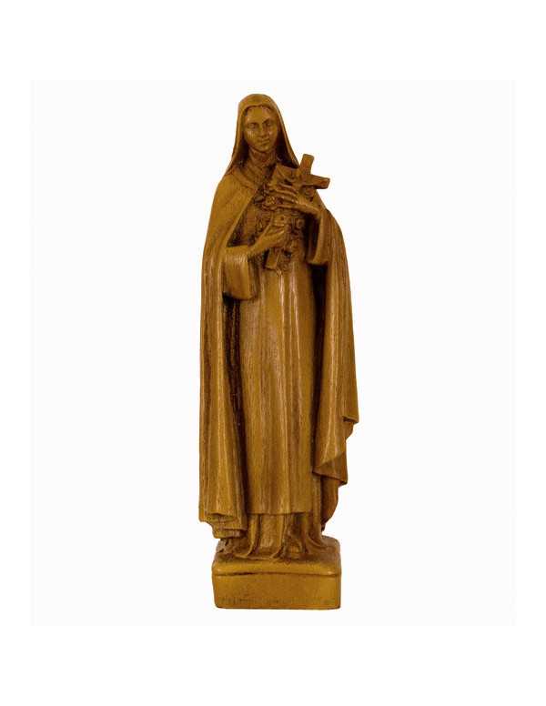 Jolie statue de sainte Thérèse de l'Enfant-Jésus en hydracal ton bois clair