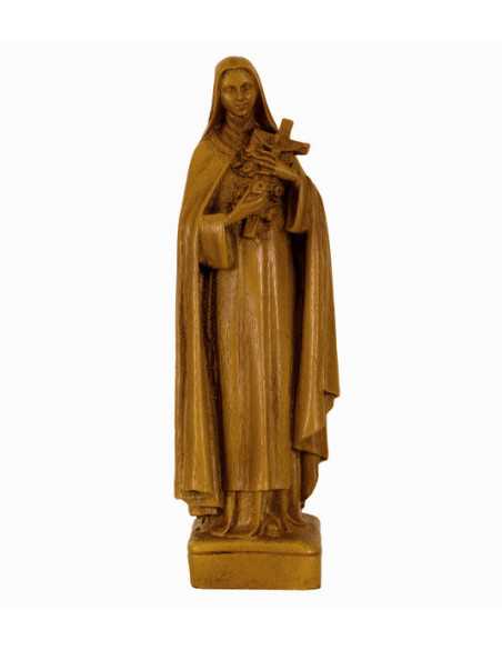 Jolie statue de sainte Thérèse de l'Enfant-Jésus en hydracal ton bois clair