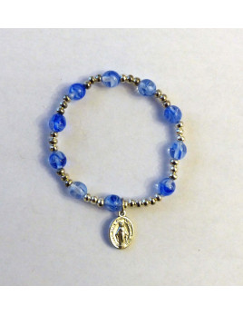 Joli bracelet dizainier en perles bleues avec une petite médaille miraculeuse