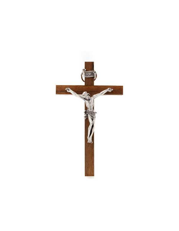 Petit crucifix en noyer et Christ en métal