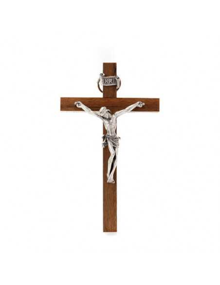 Petit crucifix en noyer et Christ en métal