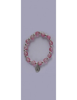 Bracelet-dizainier rose et argenté  avec petite médaille miraculeuse.