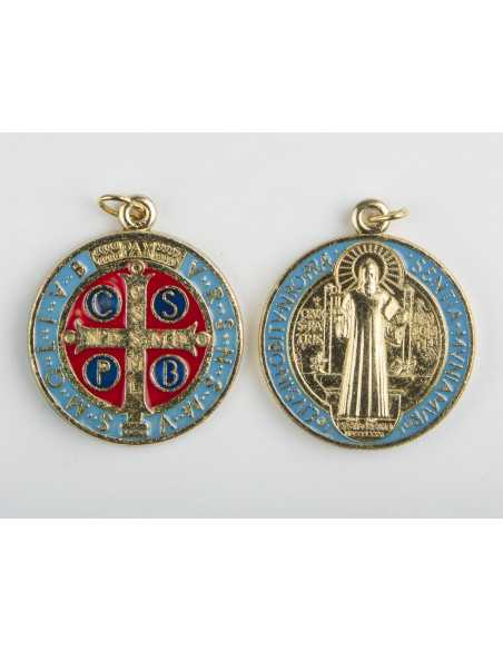 Grande médaille polychrome et dorée de Saint Benoît