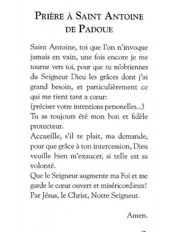 Saint Antoine de Padoue - Image avec prière