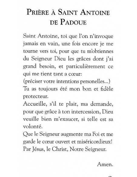 Saint Antoine de Padoue , image avec prière – Intercession pour les Objets Perdus et Situations Difficiles
