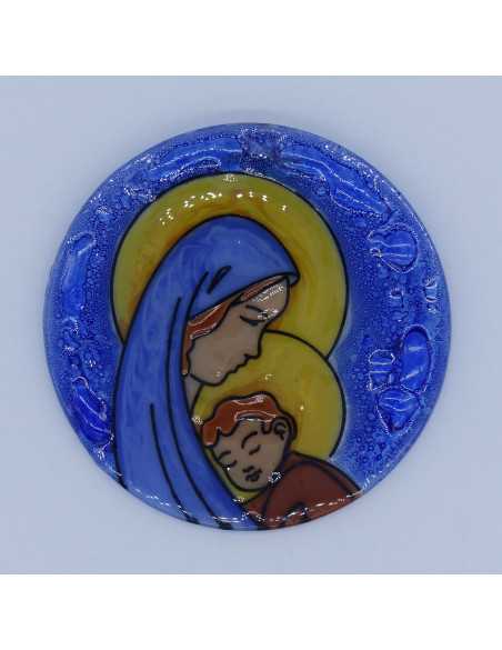 Médaillon en verre représentant la Vierge à l'Enfant, réalisé par les artisans de l'Equateur