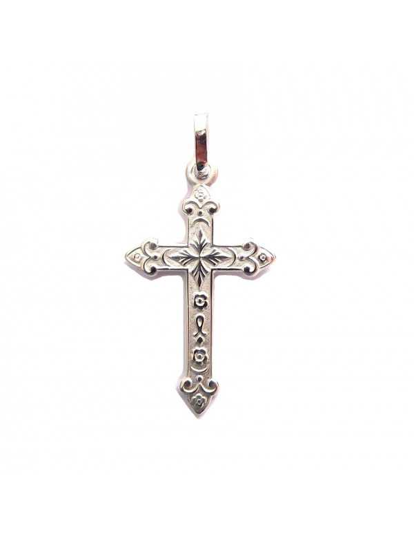 Jolie petite croix ornée en argent 925 millièmes.