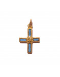 Pendentif croix en bronze émaillé - chrisme - bleu