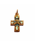 Pendentif croix en bronze émaillé - Alpha et omega - vert