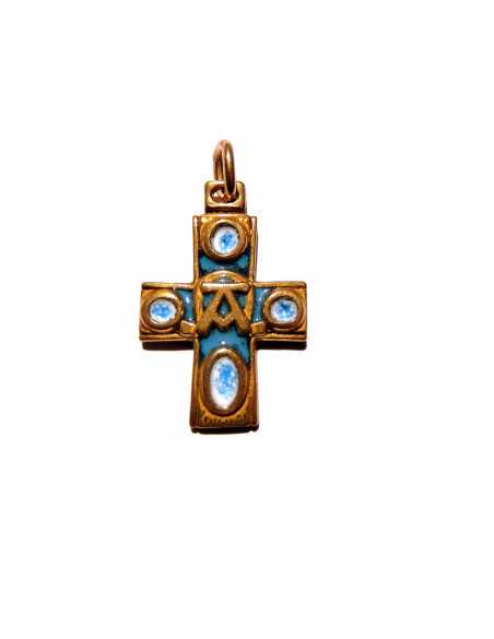 Pendentif d'une croix en bronze émaillé avec l'alpha et omega au centre