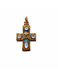 Pendentif croix en bronze émaillé - Alpha et omega - bleu