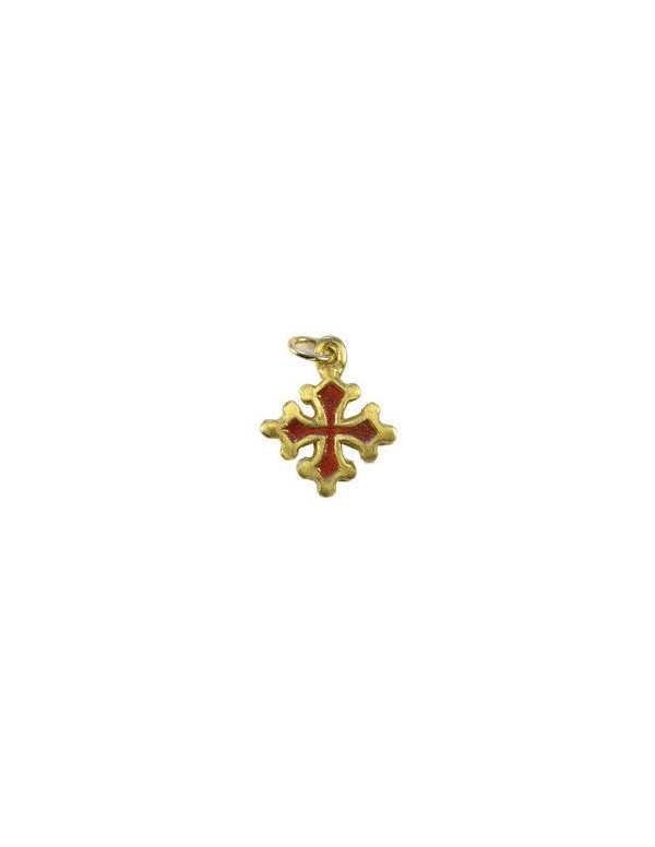 Pendentif croix occitane en bronze émaillé - rouge