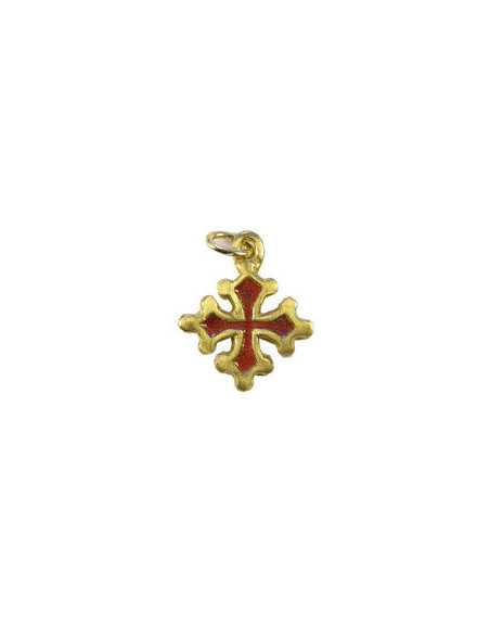Pendentif croix occitane en bronze émaillé - rouge