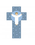 Croix enfantine Jésus bleue