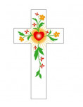Croix enfantine Coeur et fleurs oranges