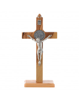 Crucifix de saint Benoît en bois d'olivier et laiton