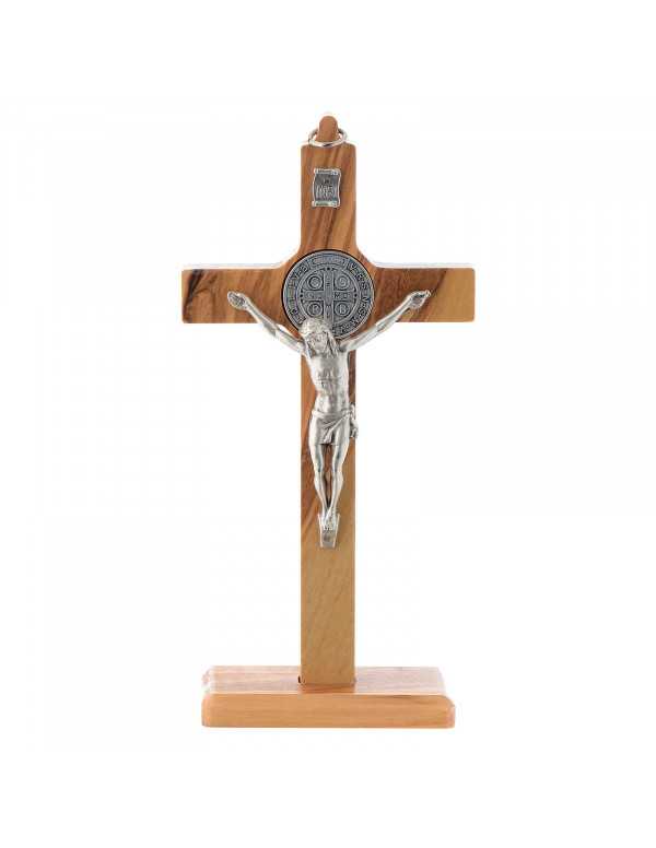 Crucifix de saint Benoît en bois d'olivier et laiton