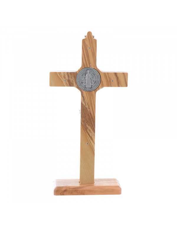 Crucifix Saint Benoît en bois d'olivier sur...
