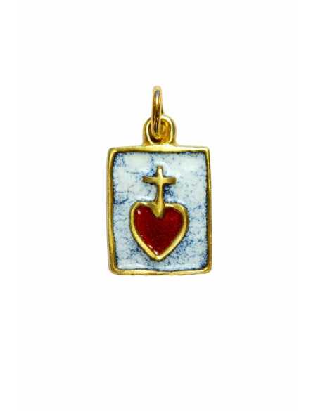 Petit scapulaire Sacré-Cœur en bronze émaillé