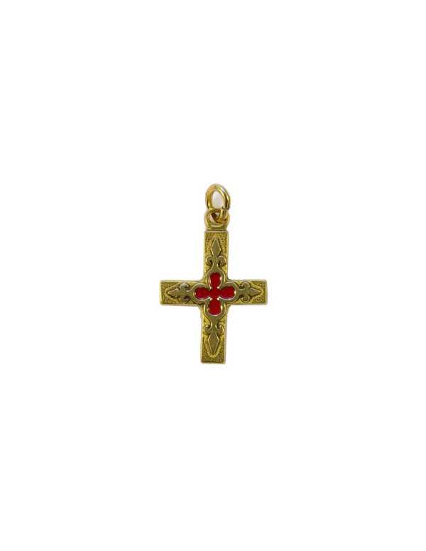 Pendentif croix en bronze émaillé trèfle et...