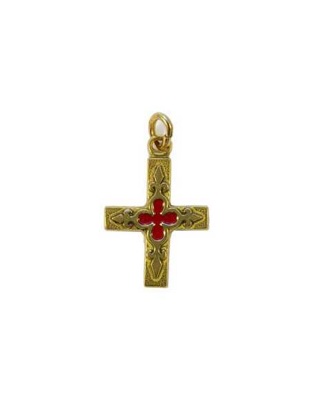Pendentif croix en bronze émaillé trèfle et fleurs de lys