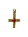 Pendentif croix en bronze émaillé trèfle et fleurs de lys