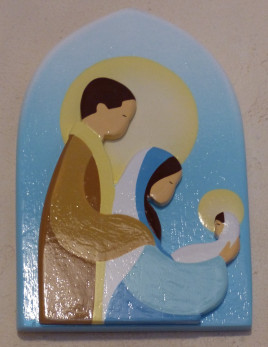 bas-relief de la Sainte Famille en bois en bois et peint à la main