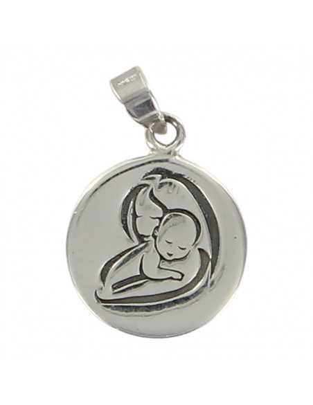 Médaille de la Vierge et l'Enfant Jésus en argent 925°/°°