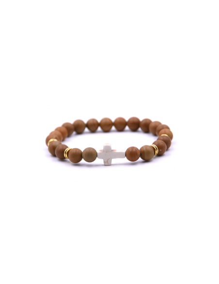 Bracelet en pierre véritable - Marbre jaune ton bois