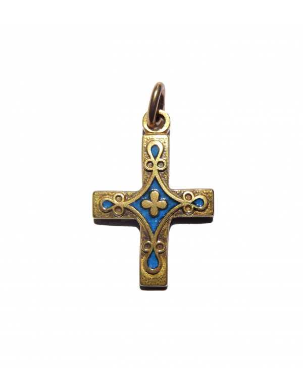 Pendentif croix en bronze émaillé, fleur de lys
