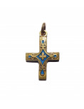 Pendentif croix en bronze émaillé - bleu