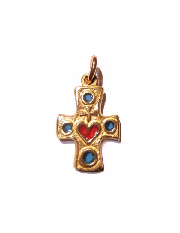 Joli pendentif en bronze émaillé patiné orné d'émaux "grand feu" - 25 x 15 mm
